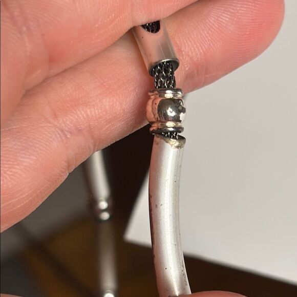 Minimalist Silver Tone Beaded Necklace with Texture 18” - Picture 7 of 8